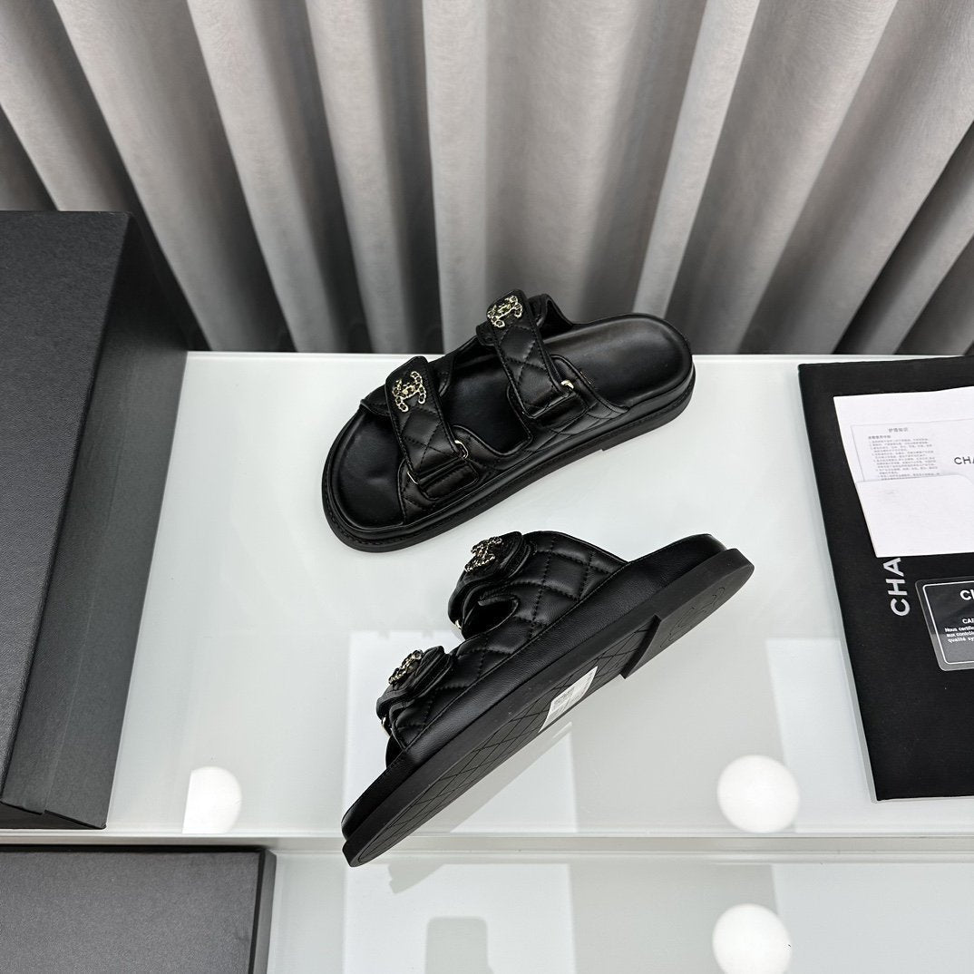 dad sandals black lambskin mules