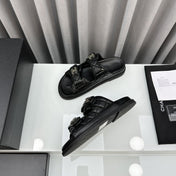 dad sandals black lambskin mules