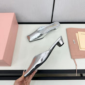 SQUARE TOE MULES SILVER SHEEPSKIN