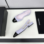 SLINGBACK LIGHT BLUE TWEED AND BLACK CALFSKIN