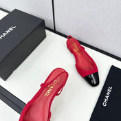SLINGBACK ROSE RED TWEED AND BLACK CALFSKIN