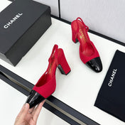 HIGH SLINGBACK ROSE RED TWEED AND BLACK CALFSKIN