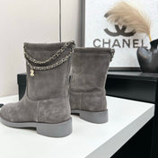 CHANEL 25S SHORT BOOTS IN GRAY SUEDE SILVER HARDWARE