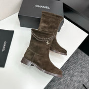 CHANEL 25S SHORT BOOTS IN BROWN SUEDE SILVER HARDWARE