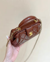 CHANEL TOP HANDLE BAG 18 IN BROWN OIL-WAX LAMBSKIN GOLD HARDWARE