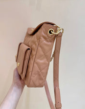CHANEL 25S HIPPIE HOBO POSTMAN BAG 30 IN WARM TAUPE CALFSKIN GOLD HARDWARE