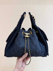 CC 25 HANDBAG 30 IN DARK BLUE DENIM GOLD HARDWARE