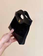 25S CHANEL MINI SHOPPING BAG 20 IN BLACK SUEDE CALFSKIN