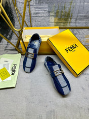 FENDI BAGUETTE LOAFERS IN AZURE BLUE CANVAS GOLD HARDWARE