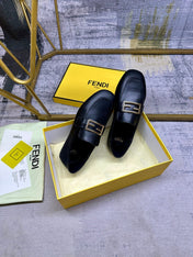 FENDI LOAFERS IN BLACK LAMBSKIN GOLD BUCKLE