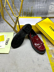 FENDI BAGUETTE LOAFERS IN MAROON RED CALFSKIN WITH GOLD HARDWARE