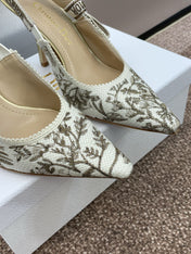 J'ADIOR HIGH SLINGBACK PUMP WHITE AND GOLD-TONE MILLEFIORI JACQUARD 95 MM