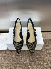 J'ADIOR HIGH SLINGBACK PUMP BLACK AND GOLD-TONE MILLEFIORI JACQUARD 65 MM