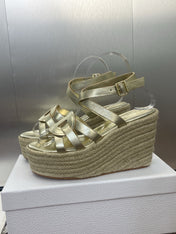 D-CLUB 25S HIGH HEEL WEDGE 100MM IN GOLD GLOSSY CALFSKIN RAFFIA SOLE