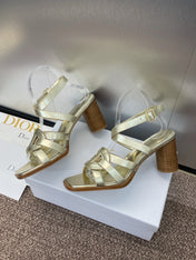 D-CLUB HIGH HEEL SLIDE 25S 80MM IN GOLD GLOSSY CALFSKIN