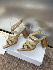D-CLUB HIGH HEEL SLIDE 25S 80MM IN GOLDEN BEIGE CALFSKIN