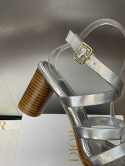 D-CLUB HIGH HEEL SLIDE 25S 80MM IN SILVER GLOSSY CALFSKIN