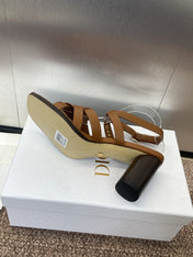 D-CLUB HIGH HEEL SLIDE 25S 80MM IN BROWN CALFSKIN