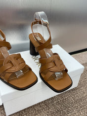 D-CLUB HIGH HEEL SLIDE 25S 80MM IN BROWN CALFSKIN