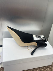 J'ADIOR SLINGBACK 25S PUMP 95MM IN BLACK QUAKE OBLIQUE EMBROIDERED FABRIC