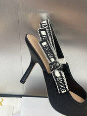 J'ADIOR SLINGBACK 25S PUMP 95MM IN BLACK QUAKE OBLIQUE EMBROIDERED FABRIC