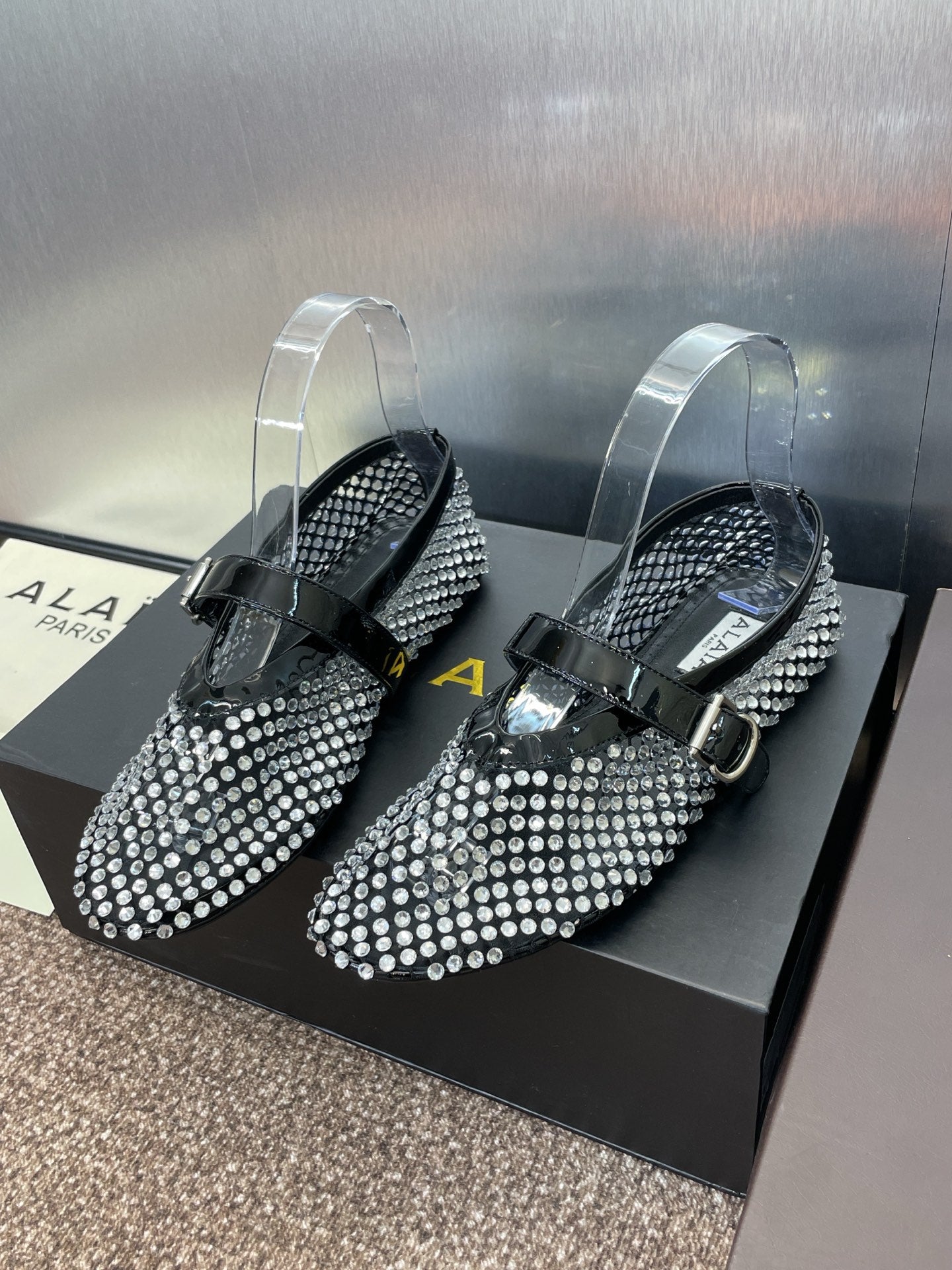 ALAIA MARY JANE FLAT 25S IN BLACK LAMBSKIN EMBELLISHED WITH CRYSTALS