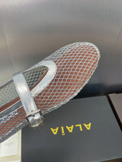 ALAIA MARY JANE FLAT 25S IN SILVER MESH CALFSKIN