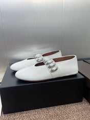 ALAIA MARY JANE FLATS 25S IN WHITE CALFSKIN WITH SILVER HARDWARE