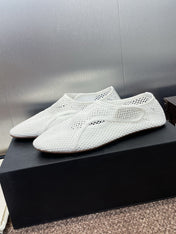ALAIA MESH MARY JANE BALLET FLATS 25S IN WHITE FABRIC
