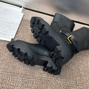 DIOR 25S D-TOWN BOOT 45MM IN BLACK CALFSKIN AND NYLON WITH EMBROIDERED CANNAGE MOTIF