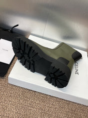 CELINE 26S ANKLE BOOTS 45 MM IN MOSS GREEN CALFSKIN