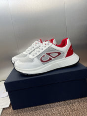 DIOR 25S D-RUN'N COUPLE SNEAKERS IN WHITE RED CALFSKIN AND MESH