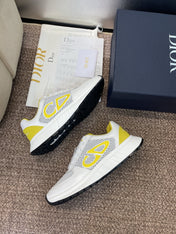 DIOR 25S D-RUN'N COUPLE SNEAKERS IN WHITE YELLOW CALFSKIN AND MESH