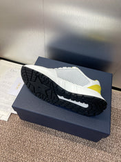 DIOR 25S D-RUN'N COUPLE SNEAKERS IN WHITE YELLOW CALFSKIN AND MESH