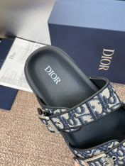 DIOR 25S DIORACT SLIDE IN DEEP BLUE CALFSKIN AND CANVAS SILVER HARDWARE