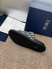 DIOR 25S DIORACT SLIDE IN DEEP BLUE CALFSKIN AND CANVAS SILVER HARDWARE