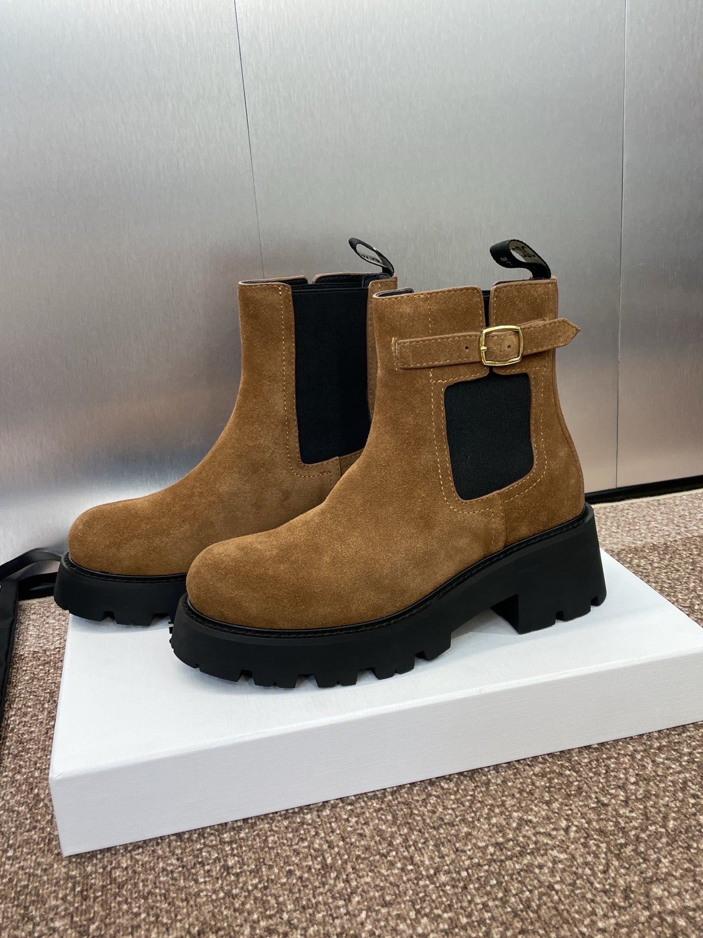 CELINE 26S ANKLE BOOTS 45 MM IN BROWN SUEDE