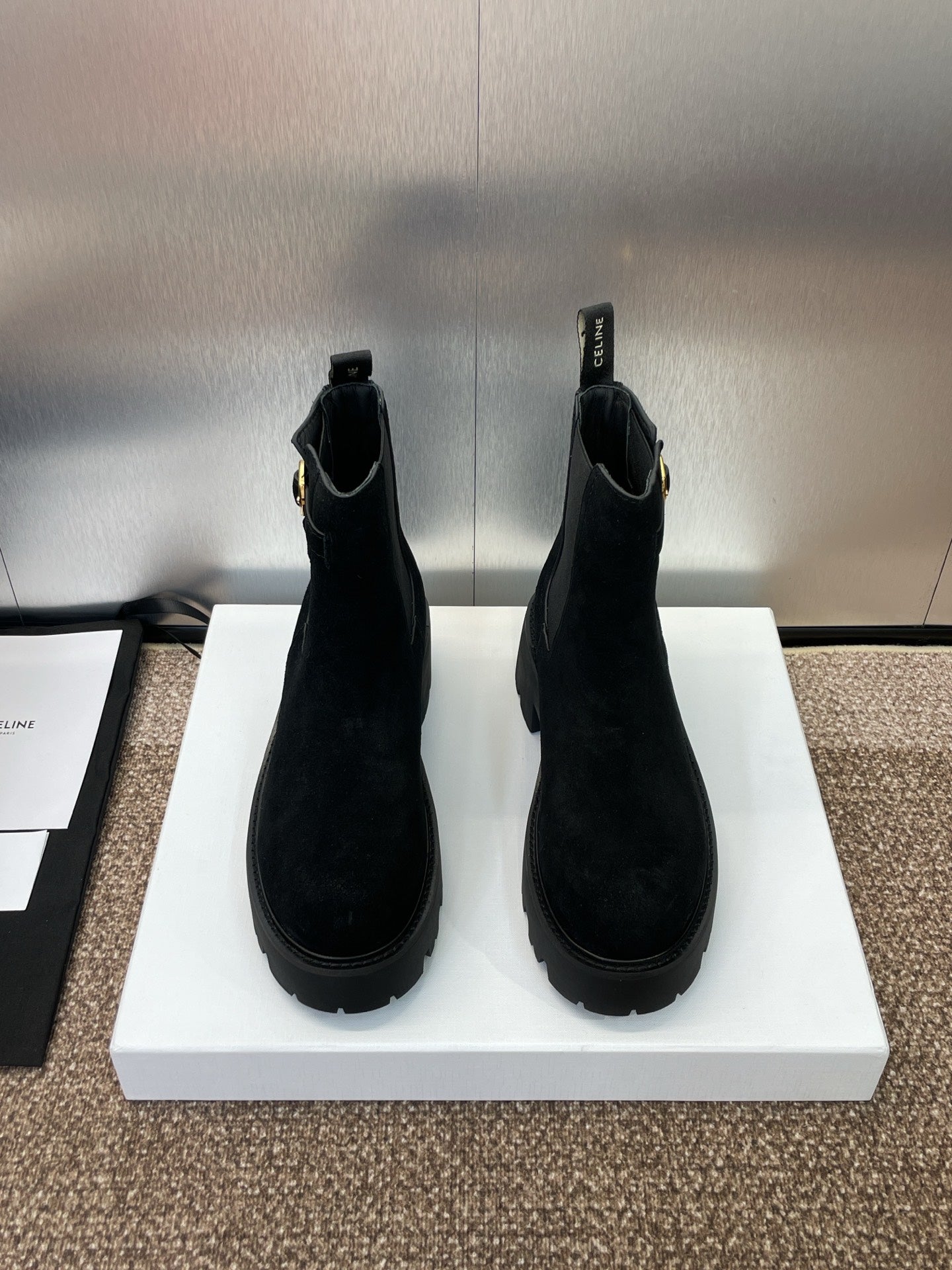 CELINE 26S ANKLE BOOTS 45 MM IN BLACK SUEDE