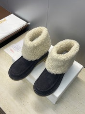 CHLOÉ 26S SHEARLING BOOTS IN CHARCOAL GREY SUEDE