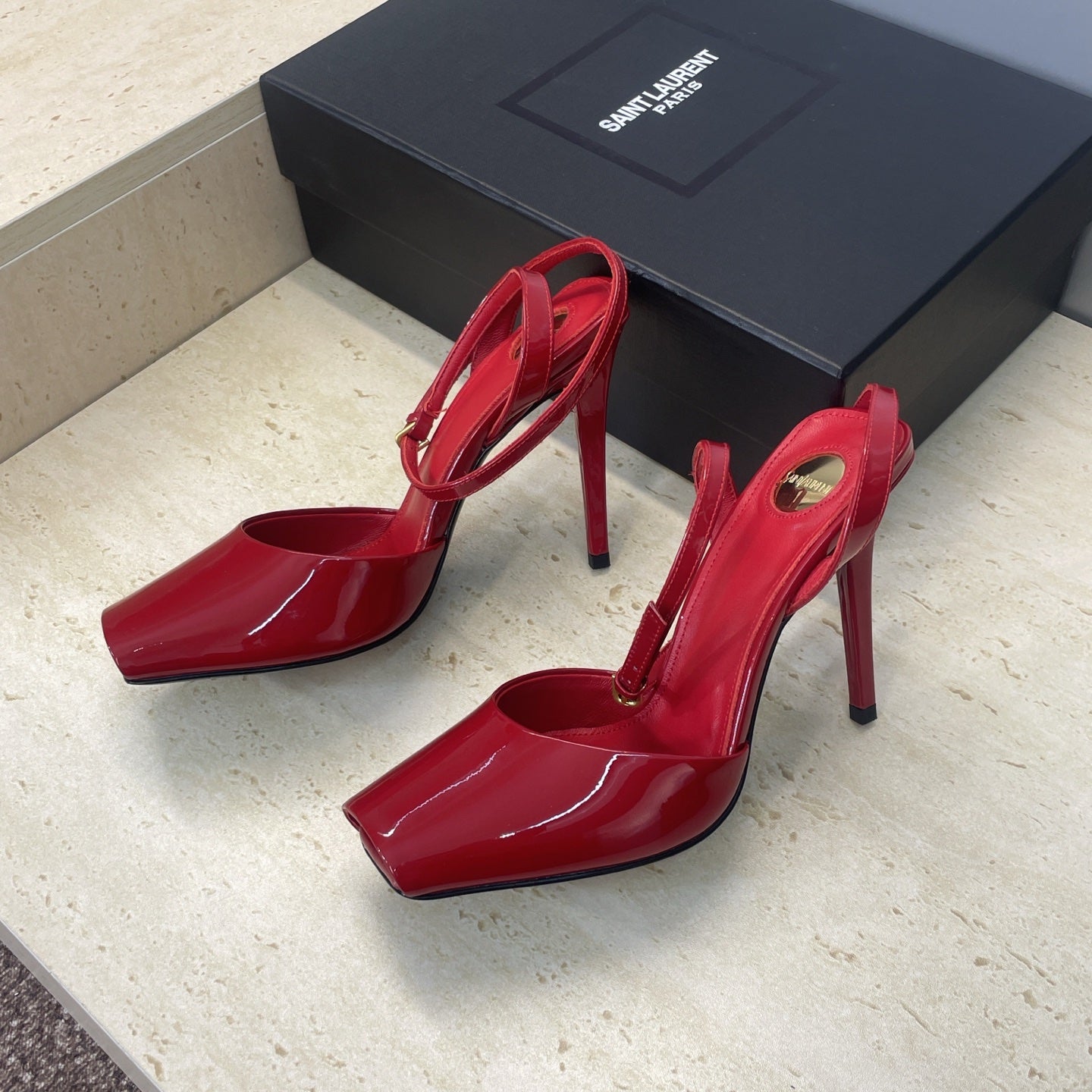 YSL 26S HEELED SANDALS 95 MM IN RED CALFSKIN