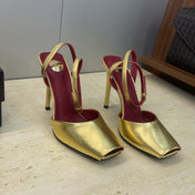 YSL 26S HEELED SANDALS 95 MM IN GOLD CALFSKIN