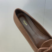 CELINE 26S BALLET FLATS IN DARK BROWN LAMBSKIN WITH BOW