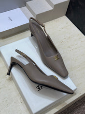 CELINE 26S SLINGBACK HEELS 65 MM IN BEIGE GREY CALFSKIN
