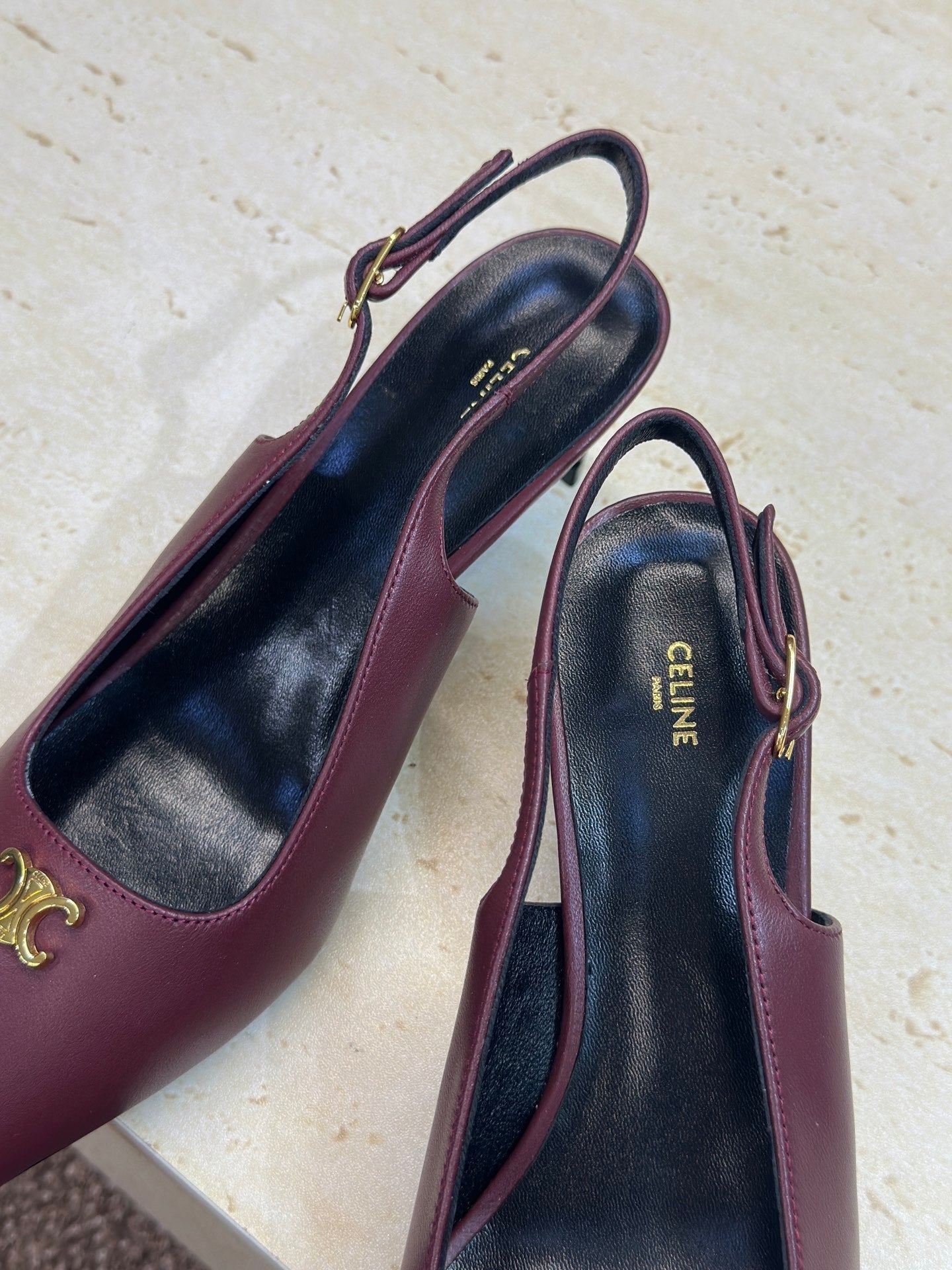 CELINE 26S SLINGBACK HEELS 65 MM IN DARK RED CALFSKIN