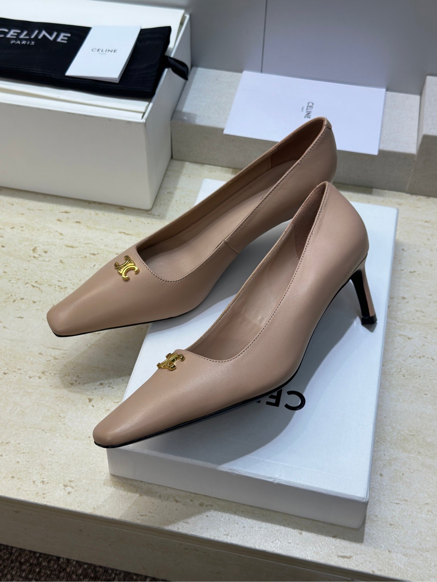 CELINE 26S HIGH HEELS 65 MM IN NUDE BEIGE CALFSKIN