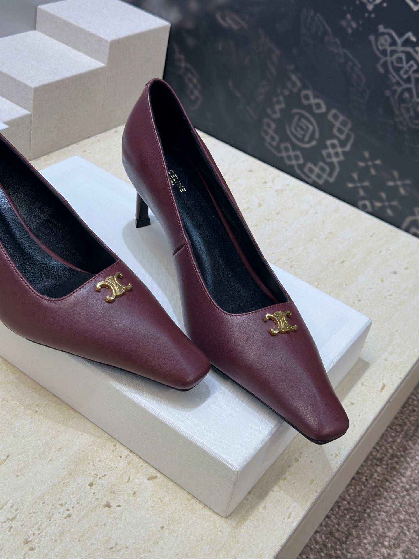 CELINE 26S HIGH HEELS 65 MM IN DARK RED CALFSKIN