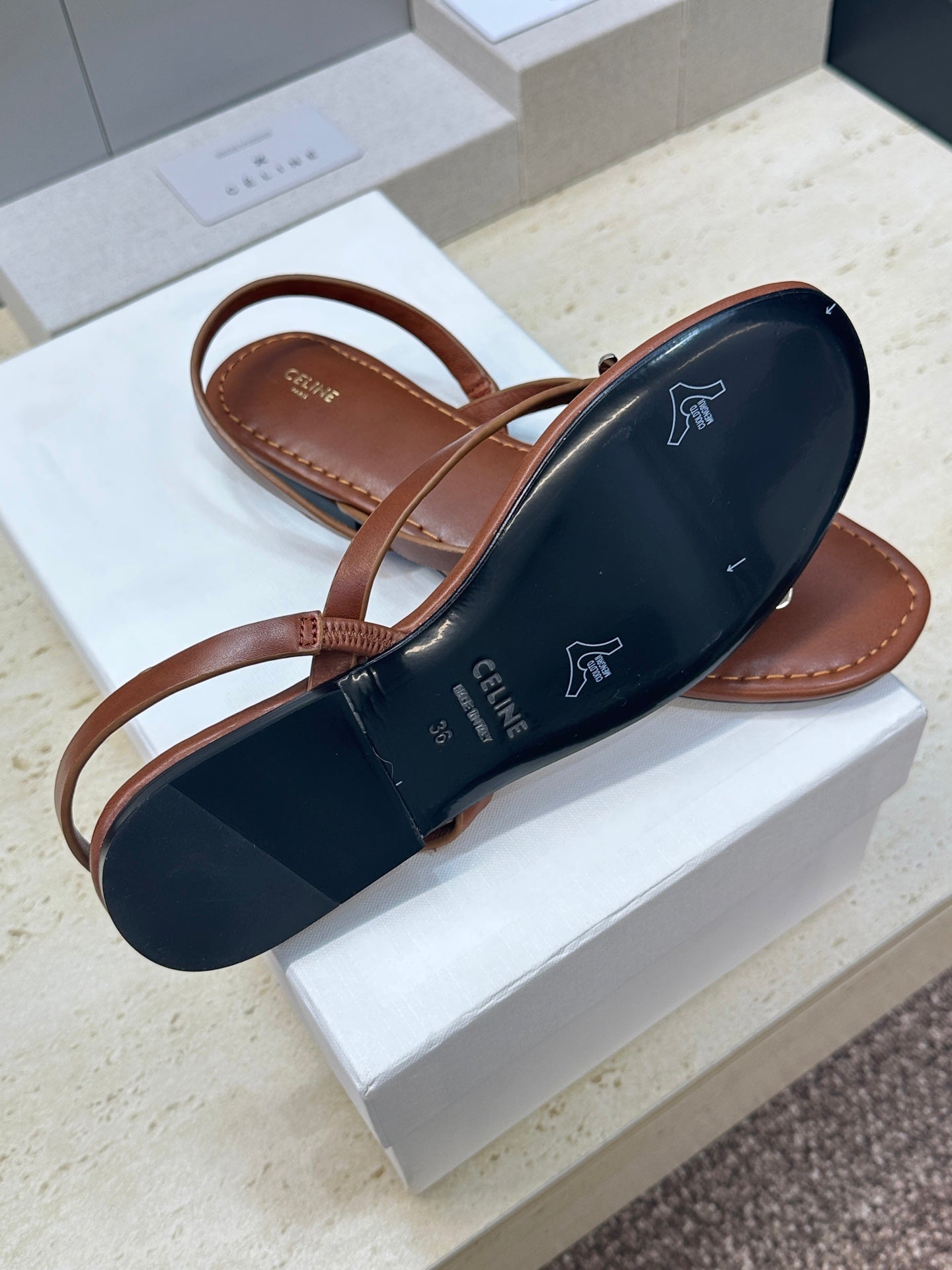 CELINE 26S THONG SANDALS IN BROWN CALFSKIN