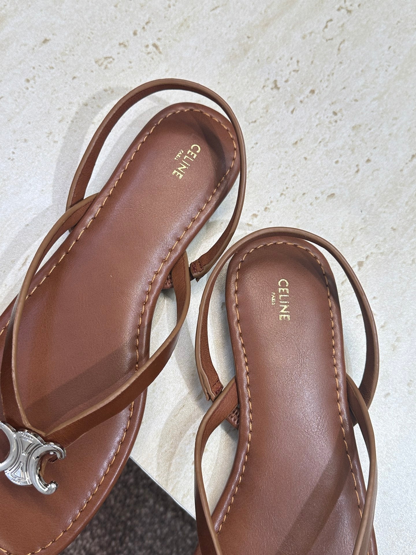 CELINE 26S THONG SANDALS IN BROWN CALFSKIN