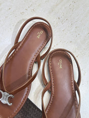 CELINE 26S THONG SANDALS IN BROWN CALFSKIN