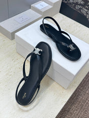 CELINE 26S THONG SANDALS IN BLACK CALFSKIN